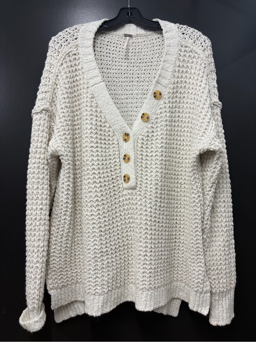 Free People Cream White Knit pullover henley sweater